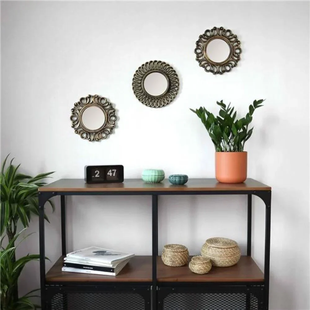 Wall Mirrors Pack of 3 Round Gold Mirrors for Home Decor Bedroom & Living Room